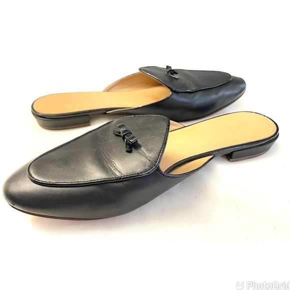J. Crew Piped Loafer Mules in Leather Black Size 8 M Slip On Women’s Shoes - Picture 6 of 10